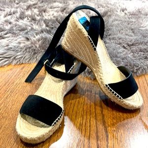 Tory Burch Black Suede Espadrille Wedge Sandal size 8.5